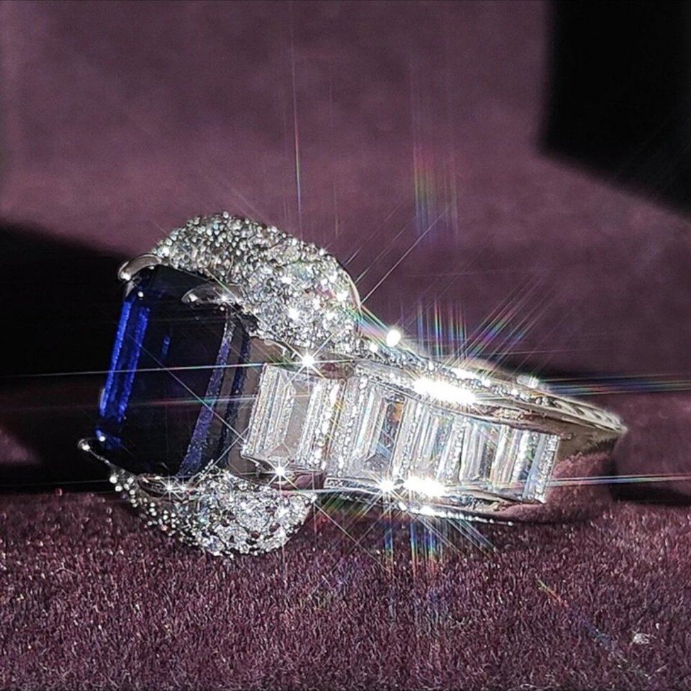 BLUE DIAMOND S925 STERLING SILVER ENGAGEMENT RING, BEAUTIFUL RING, SHINY RING - Picture 3 of 6